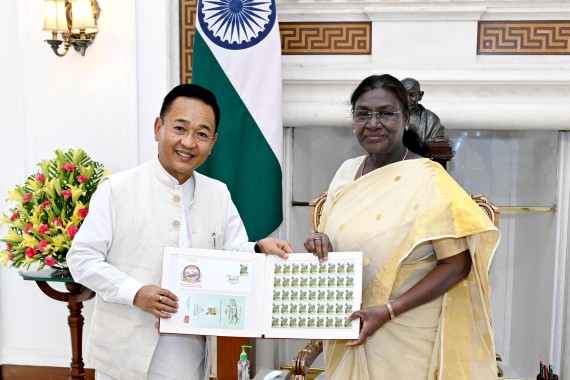 CM presents Golden Jubilee commemorative coin & stamp to President