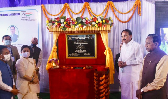 Vice President lays foundation stone of Khangchendzonga State University